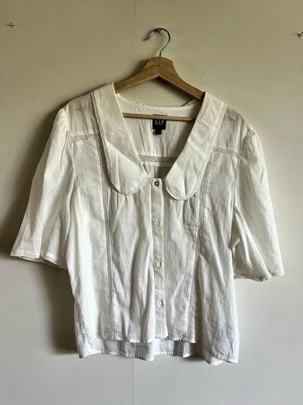 Gap White Cotton Lace Peter Pan Collar Blouse L Tall